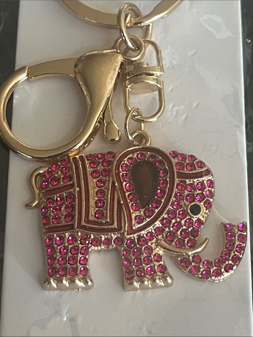 Elephant Bag Charm or Keychain with Pink Crystals